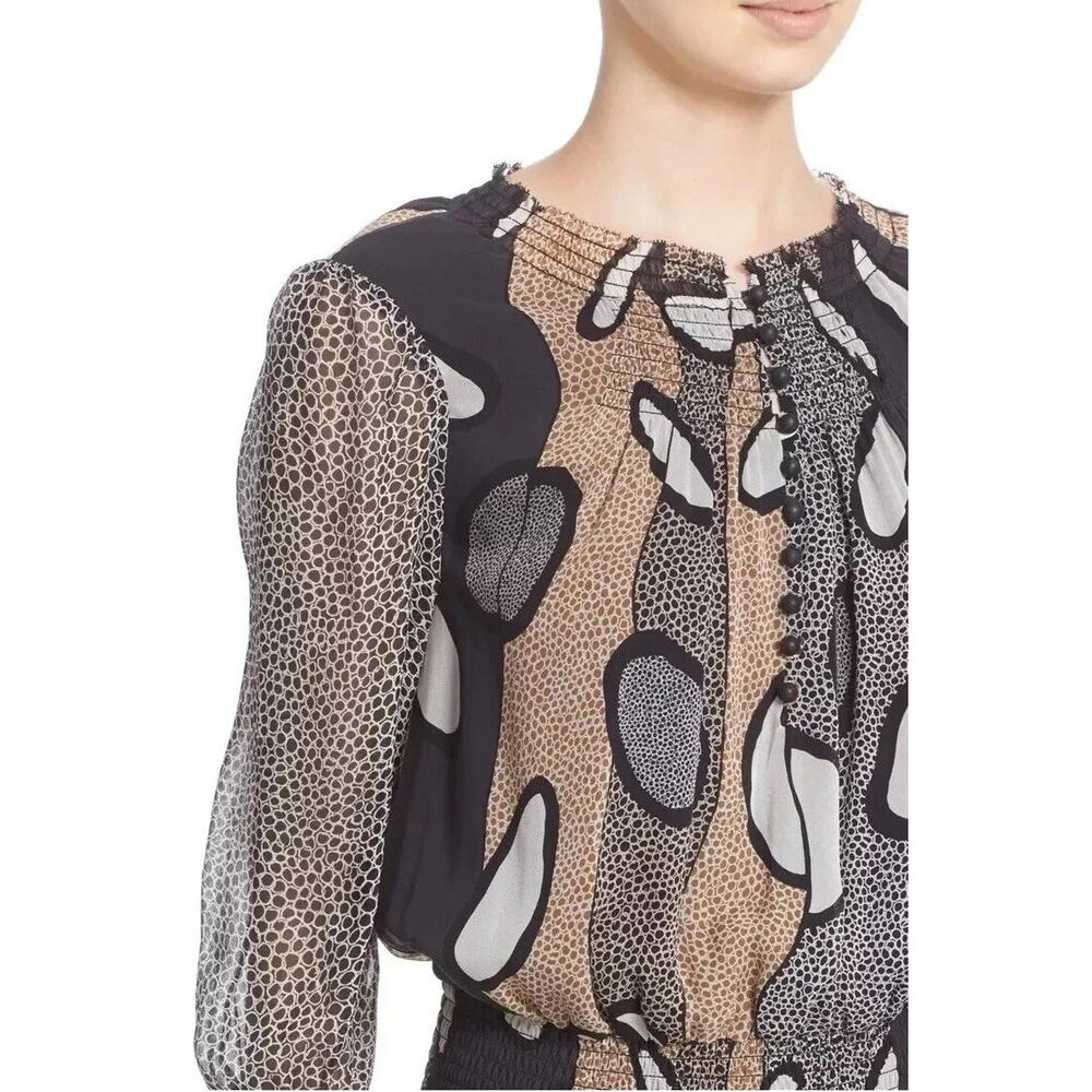 Diane Von Furstenberg DVF NWT Kelley Brown Black Printed 100% Silk Blouson Dress - Picture 3 of 15